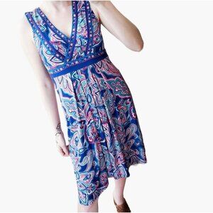 International Concepts Paisley V-Neck Dress Women's Size Medium Embellished Fit
